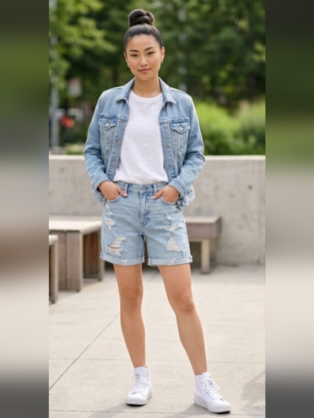 Hollister Light Blue Distressed Denim Shorts